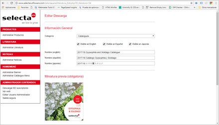 Administrador de Contenidos, Web HTML5 administrable Selecta Flowers