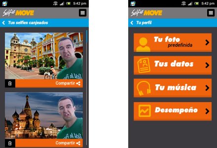 Interfaces Mobile App, Interfaces APP móvil Selfie Move