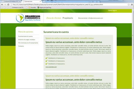 Extranet: cartelera, Diseño de interfaces web Suramericana de Arrendamientos