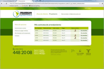 Extranet: contratos, Diseño de interfaces web Suramericana de Arrendamientos