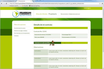 Extranet: detalle de contrato, Diseño de interfaces web Suramericana de Arrendamientos