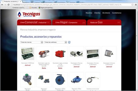 Catálogo de accesorios, Sitio web Tecnigas