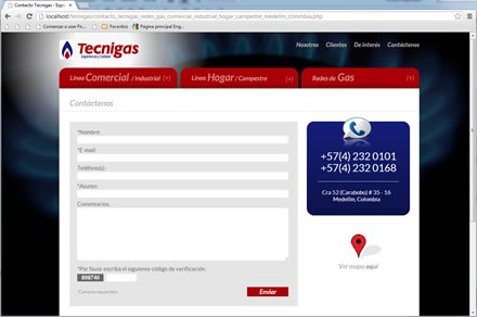 Contacto, Sitio web Tecnigas