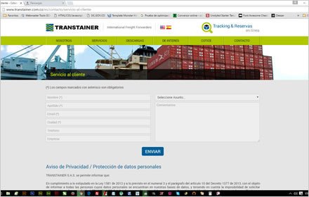 Reservas, Sitio web Joomla Transtainer