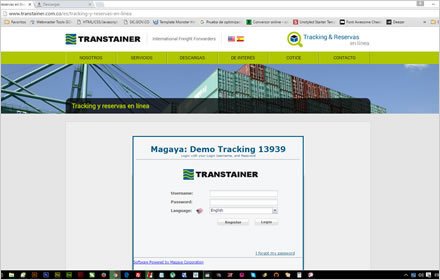Tracking, Sitio web Joomla Transtainer
